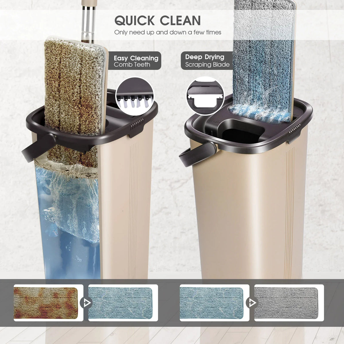 Livnestro FlatClean Self-Cleaning Mop & Bucket Set with 6 Pads