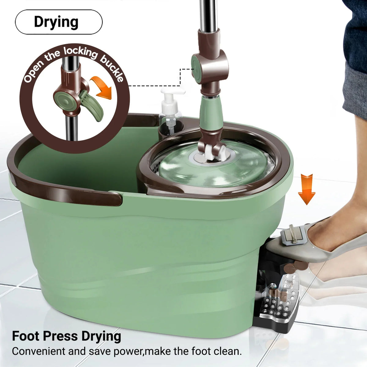 Livnestro SpinEase Pedal Mop & Bucket Set with 5 Heads