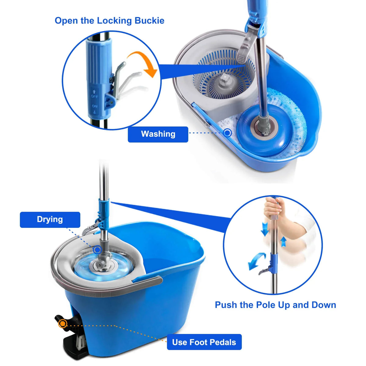 Livnestro SpinEase Mop & Bucket Set with 5 Refill Pads