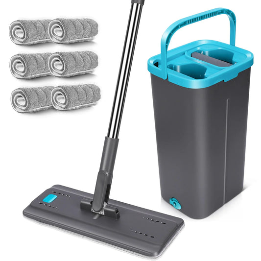 Livnestro FlatClean Mop & Bucket Set with 6 Pads