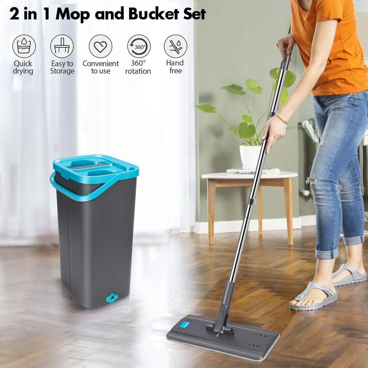 Livnestro FlatClean Mop & Bucket Set with 6 Pads