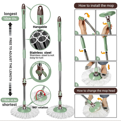 Livnestro SpinEase Pedal Mop & Bucket Set with 5 Heads