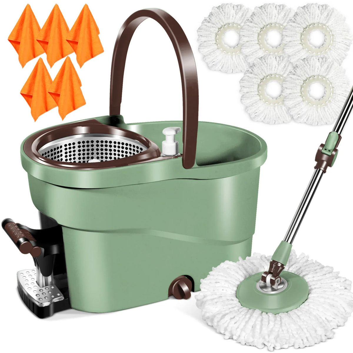 Livnestro SpinEase Pedal Mop & Bucket Set with 5 Heads